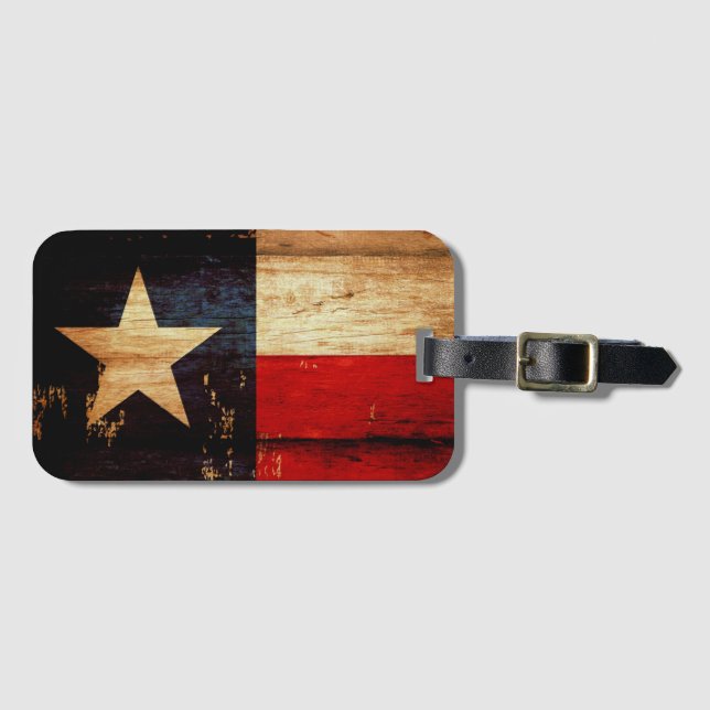 Étiquette À Bagage Drapeau grunge en bois rustique d'état du Texas (Devant Horizontal)