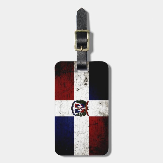 Étiquette À Bagage Drapeau grunge noir de la République Dominicaine (Devant Vertical)