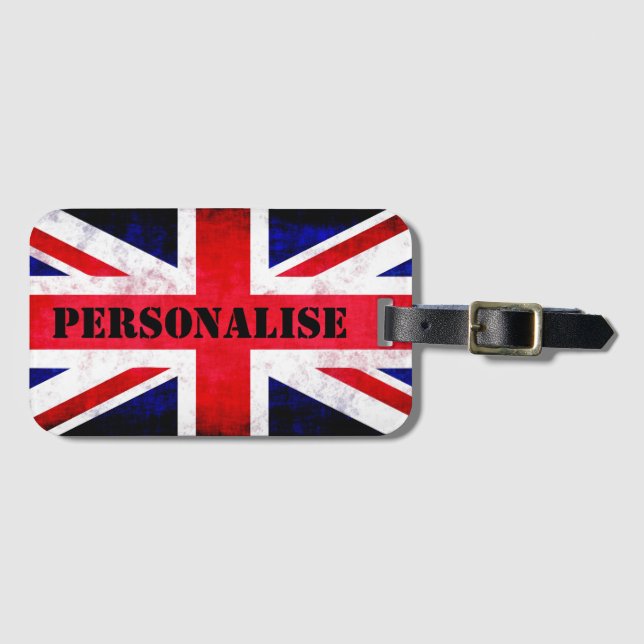 Étiquette À Bagage Drapeau Rustique Union Jack UK Personnalisé (Devant Horizontal)