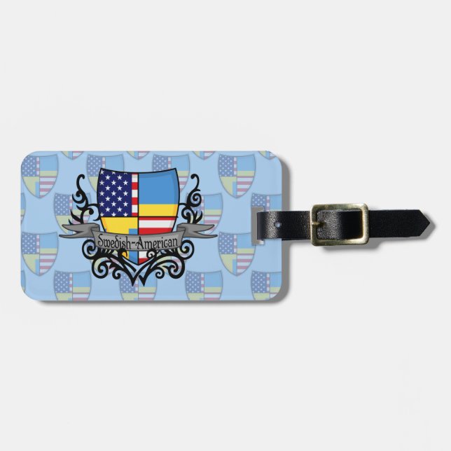 Étiquette À Bagage Drapeau Suédois-Américain de bouclier (Devant horizontal)