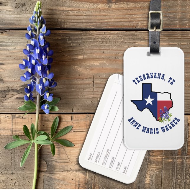 Étiquette À Bagage Drapeau Texas avec Fleur d'État Bluebonnet personn (Créateur téléchargé)