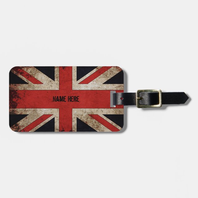 Étiquette À Bagage Drapeau Vintage personnalisé Grunge UK (Devant horizontal)