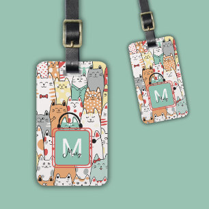 Étiquette À Bagage Drôle Amoureux des chats Nom Pastel Sur Monogram T
