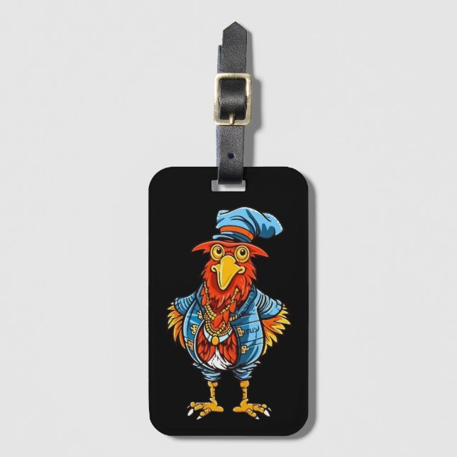 Étiquette À Bagage Drôle Bossy Cartoon Rooster (Devant Vertical)