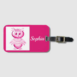 Étiquette À Bagage Drôle Chouette rose Enfants personnalisés