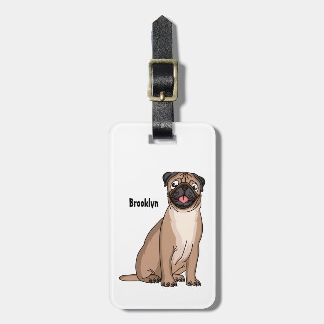 Étiquette À Bagage Drôle joyeux dessin animé de chien de carlin (Devant Vertical)