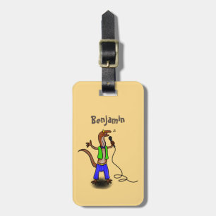 Étiquette À Bagage Drôle lézard chantant avec bande dessinée de micro
