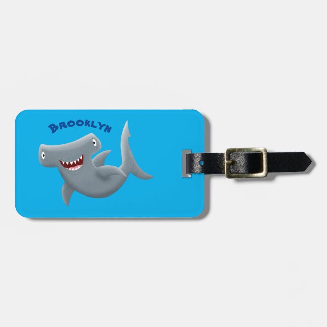 Étiquette À Bagage Drôle mignon requin marteau dessin animé (Devant horizontal)