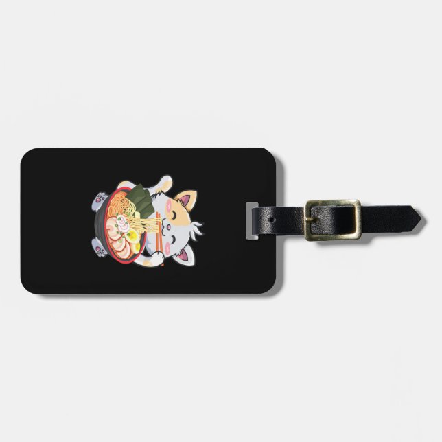 Étiquette À Bagage Drôle Ramen Chat Anime Kawaii nouilles japonaises  (Devant horizontal)