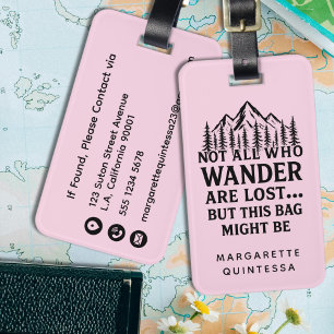 Étiquette À Bagage Drôle Rose Voyage Humour Typographie Gras Fille Co