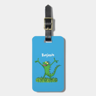 Étiquette À Bagage Drôle vert souriant animé lézard d'iguane