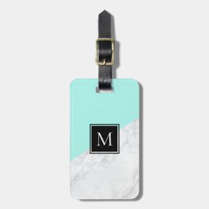 Étiquette À Bagage Eau Balise de bagage Monogramme Marbre blanc