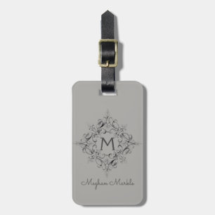 Étiquette À Bagage Écriture élégante en gris monogramme