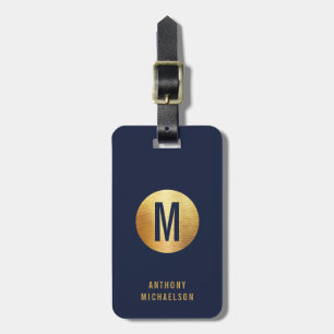 Étiquette À Bagage Effet d'or métallique brossé monogrammé moderne