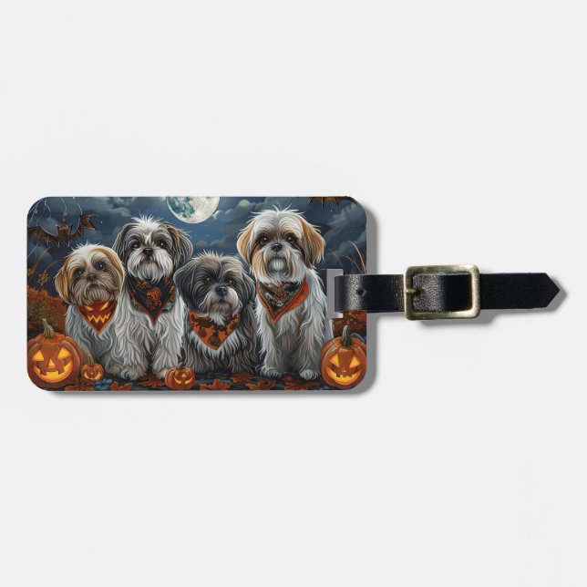 Étiquette À Bagage Éffrayant d'Halloween Malti Tzu (Devant horizontal)