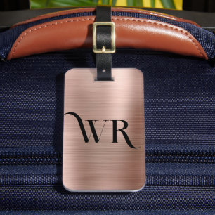 Étiquette À Bagage Élégant 2 Monogramme initial rose rose Or métal