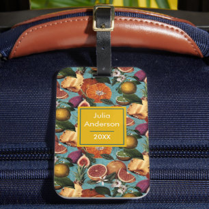 Étiquette À Bagage Élégant agrumes jaunes oranges fruits menthe motif