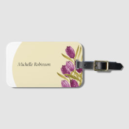 Étiquette À Bagage Elégant Aquarelle Tulipe Fleurs