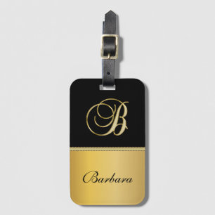 Étiquette À Bagage Élégant "B" Monogramme Nom personnalisé Black Gold
