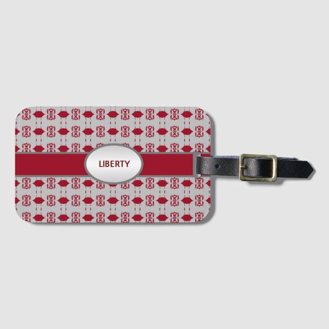 Étiquette À Bagage Elégant Beau Argent et Bourgogne (Devant Horizontal)