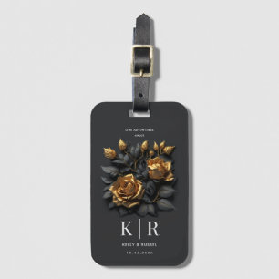 Étiquette À Bagage Elégant Black Gold Rose Couple Voyageur Vacances