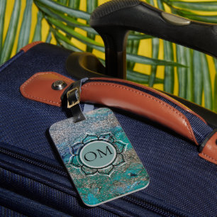Étiquette À Bagage Élégant bleu brillant OM Lotus