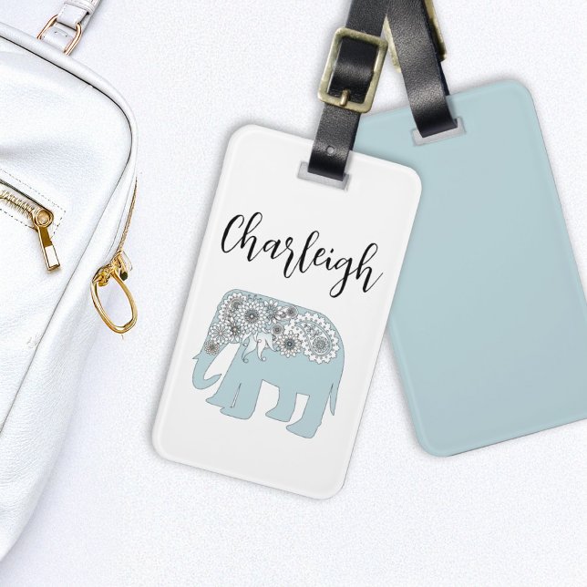 Étiquette À Bagage Elégant bleu Paisley Elephant personnalisé (Créateur téléchargé)