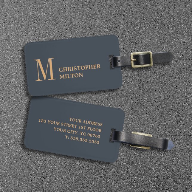 Étiquette À Bagage Élégant bleu profond Brown Bold (Créateur téléchargé)