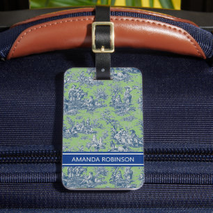 Étiquette À Bagage Elégant bleu vintage toile de jouy