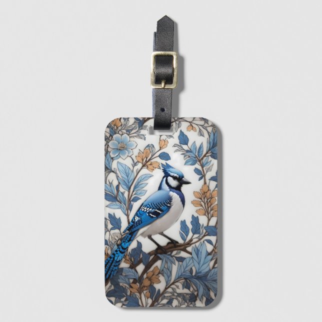Étiquette À Bagage Elégant Blue Jay William Morris inspiré (Devant Vertical)