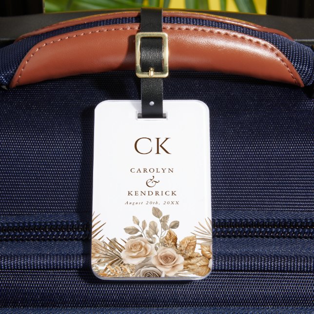 Étiquette À Bagage Élégant Boho Neutre Floral Mariage (Insitu Rectoal 2)