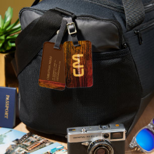 Étiquette À Bagage Élégant Bois rustique monogrammé Nom personnalisé