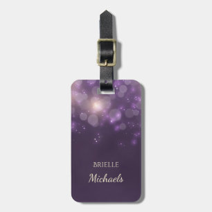 Étiquette À Bagage Élégant Bokeh Parties scintillant Violet Éclat Ave