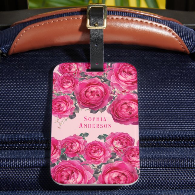 Étiquette À Bagage Elégant Bouquet de Roses personnalisé (Insitu Rectoal 2)