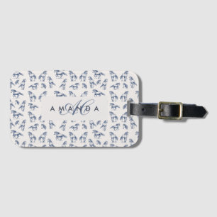Étiquette À Bagage Élégant Cheval Bleu Monogramme Cadeaux Initiaux