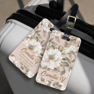Étiquette À Bagage Élégant Chic Big Camellia Fleur Rose Or Personnali