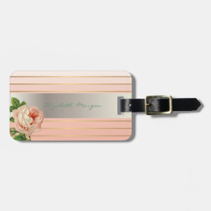 Étiquette À Bagage Élégant Chic, Fleurs, Rose