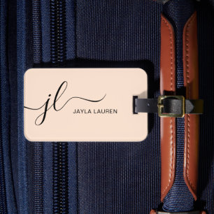 Étiquette À Bagage Élégant chic Monogramme Beige Personnalisé