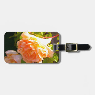 Étiquette À Bagage Elégant classique pêche orange rose floral