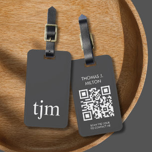 Étiquette À Bagage Élégant code QR monogramme gras blanc gris foncé