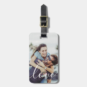 Étiquette À Bagage Élégant Couple Photo Love Script