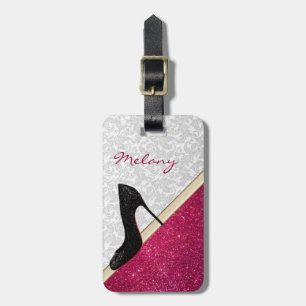 Étiquette À Bagage Elégant damask glittery haut talon personnalisé
