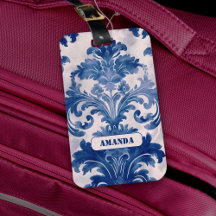 Élégant damassé Bleu toile de jouy monogramme