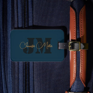 Étiquette À Bagage Élégant design minimaliste en denim bleu foncé mon