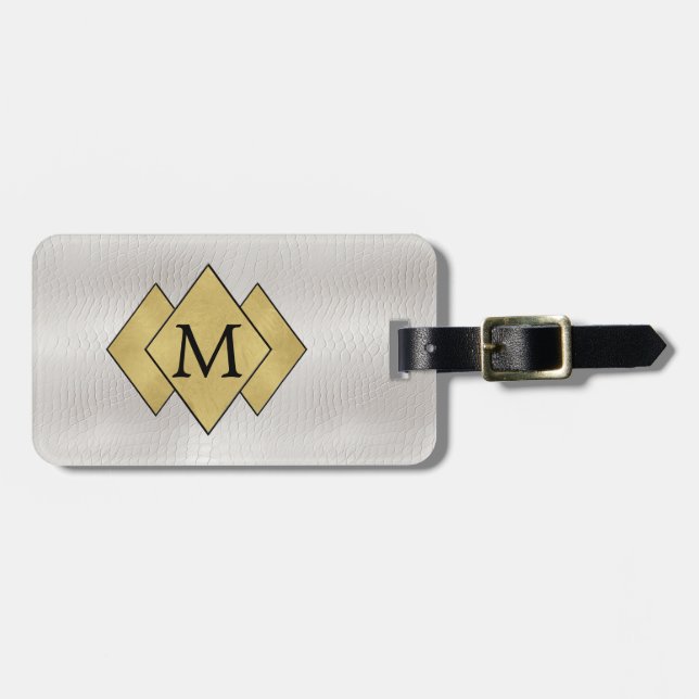 Étiquette À Bagage Élégant élégant Faux personnalisé blanc Lug cuir (Devant horizontal)