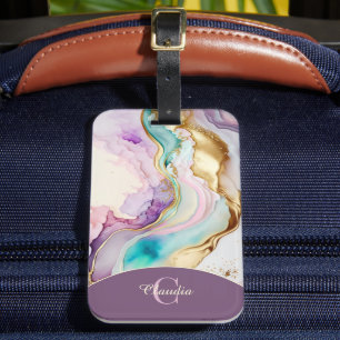 Étiquette À Bagage Élégant encre liquide de marbre Monogram