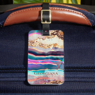 Étiquette À Bagage Elégant Faux Agate Marbre Arc-en-ciel Motif person