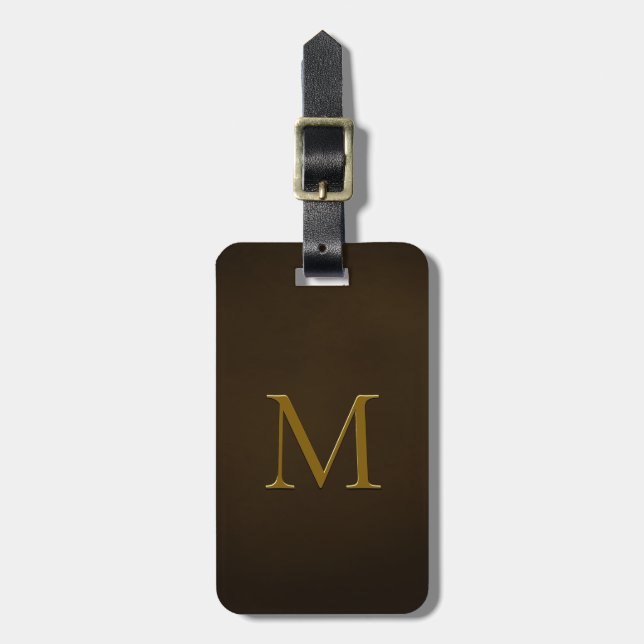 Étiquette À Bagage Élégant Faux Embossé Monogramme Brûlé Brown (Devant Vertical)