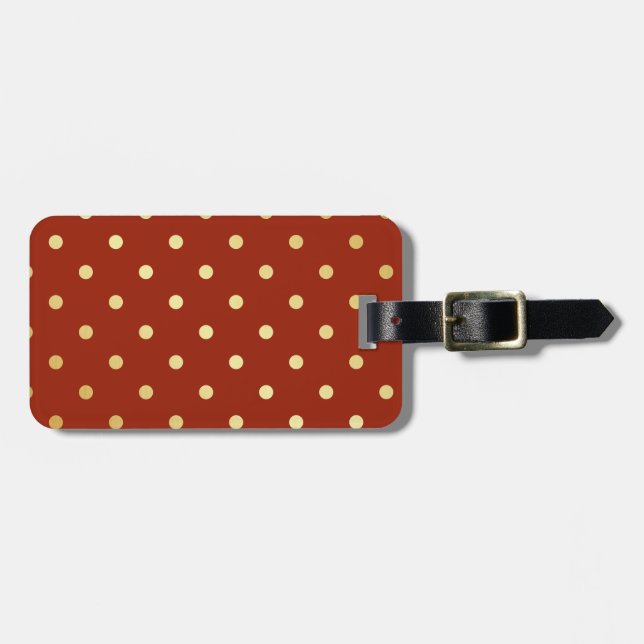 Étiquette À Bagage élégant faux or rouge pois (Devant horizontal)
