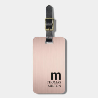 Étiquette À Bagage Elegant Faux Rose Gold Black Bold Monogram